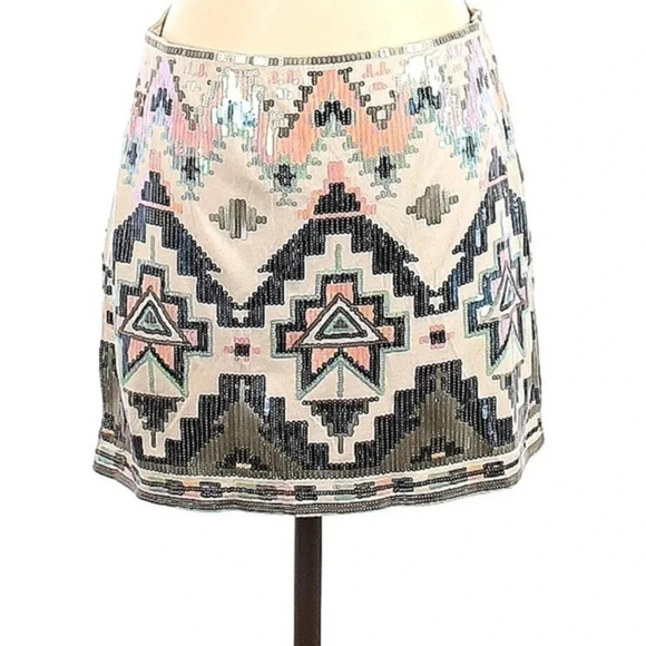 Express | Sequin Boho Southwestern Print Mini Skirt Size S Small Eras Tour Vibes - Picture 4 of 7